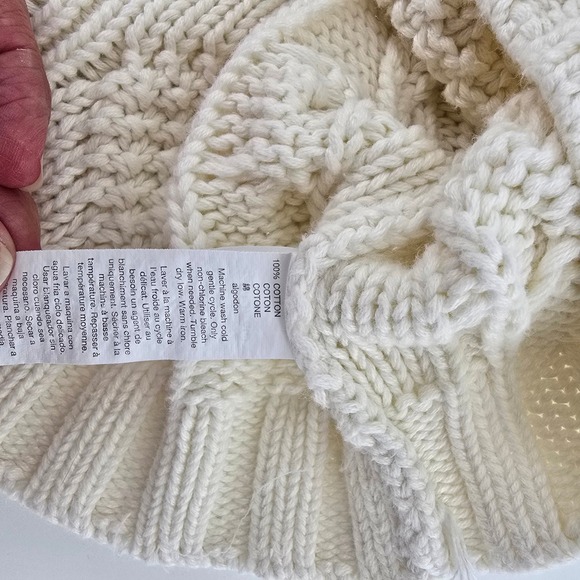 GAP Cropped Fisherman Cable Knit Turtleneck Sweater Cream Cotton Women's S - Picture 4 of 5